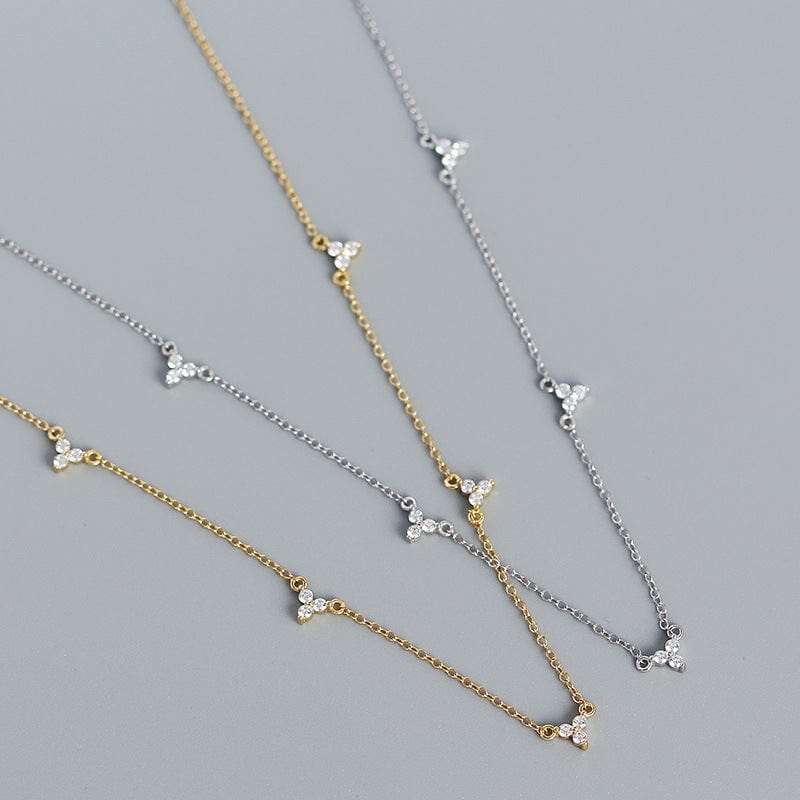 Silverbene Three Leaf Zircon Flower Necklace in 925 Sterling Silver & 18k Gold Plating