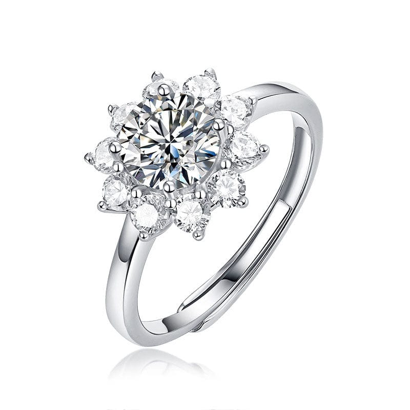 Silverbene Wedding Moissanite CZ Sunflower 925 Sterling Silver Adjustable Ring