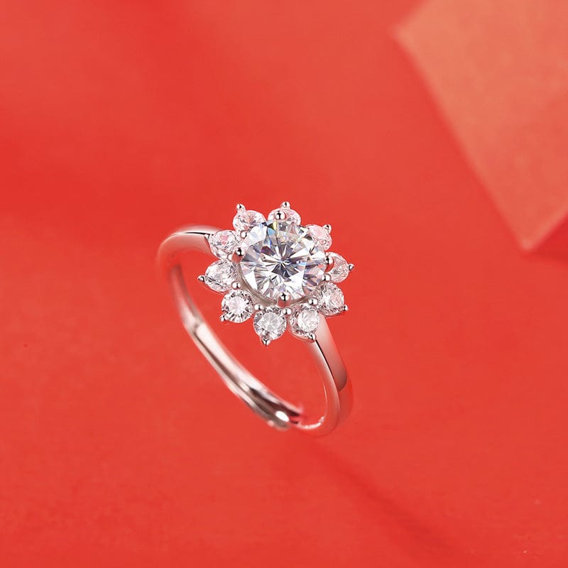 Silverbene Wedding Moissanite CZ Sunflower 925 Sterling Silver Adjustable Ring