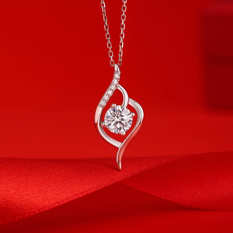 Silverbene Wedding Round Moissanite CZ Heart 925 Sterling Silver Necklace